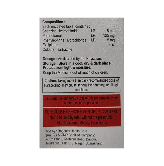 Trizi-Cold Tablet Cetirizine 5mg + Paracetamol 325mg + Phenylephrine 5mg