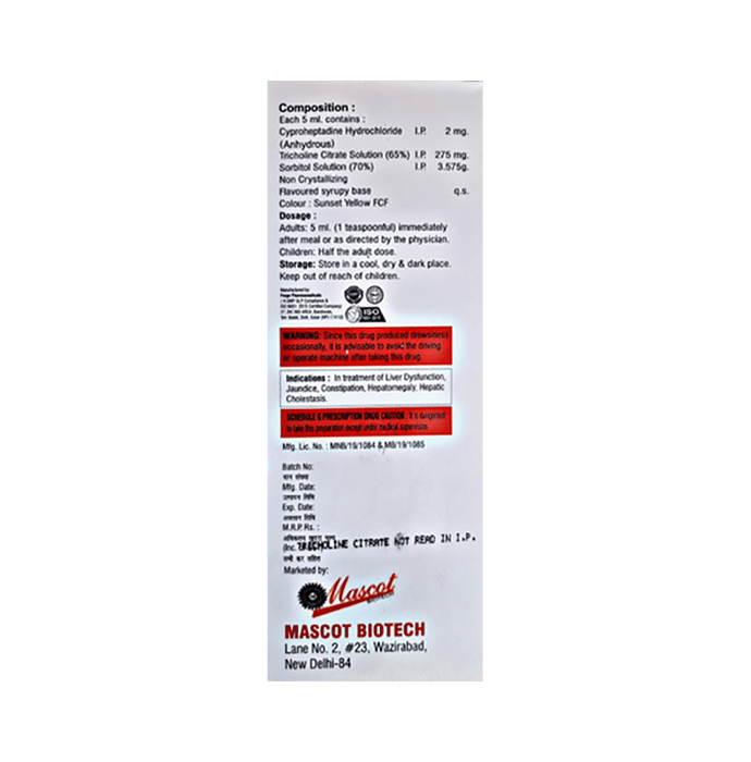 Glocyp Syrup    Cyproheptadine 2mg + Tricholine Citrate 275mg + Sorbitol 3.575gm