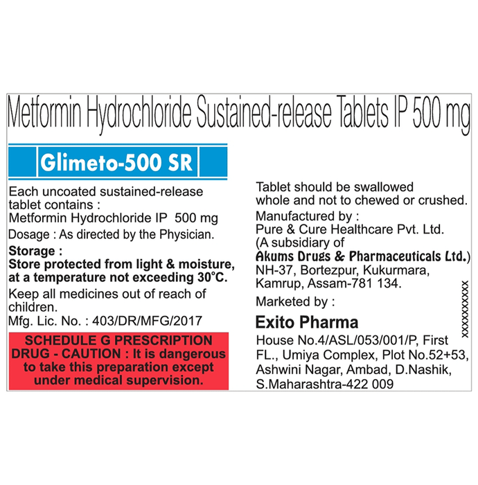 Glimeto 500 SR Tablet    Metformin 500mg