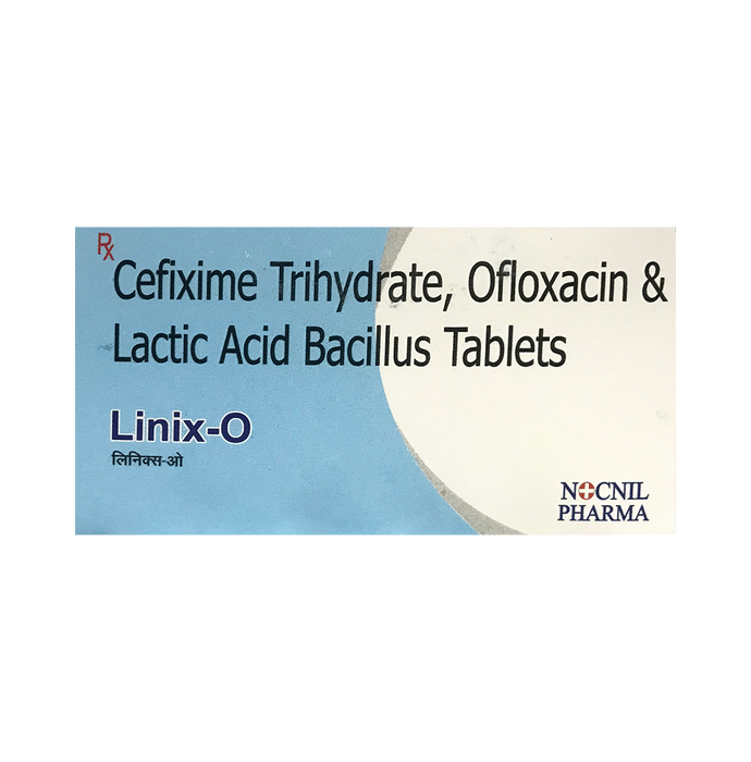 Linix-O Tablet    Cefixime 200mg + Ofloxacin 200mg + Lactobacillus 60Million spores