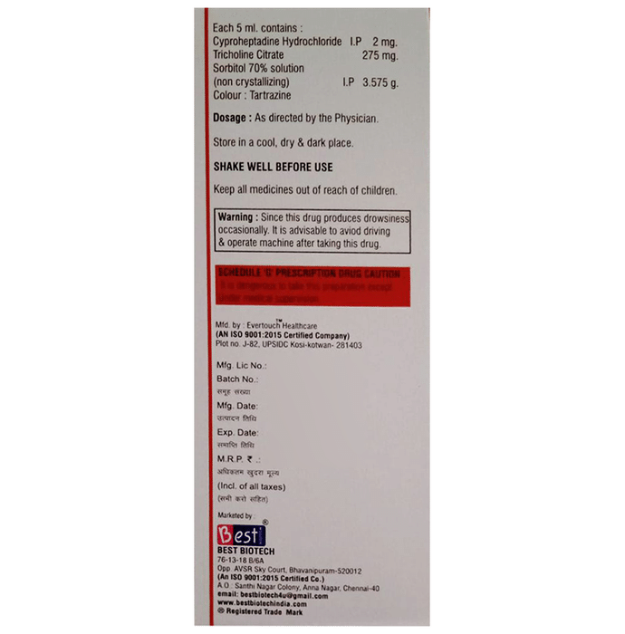 Leecyp Junior Syrup    Cyproheptadine 2mg + Tricholine Citrate 275mg + Sorbitol 3.575gm