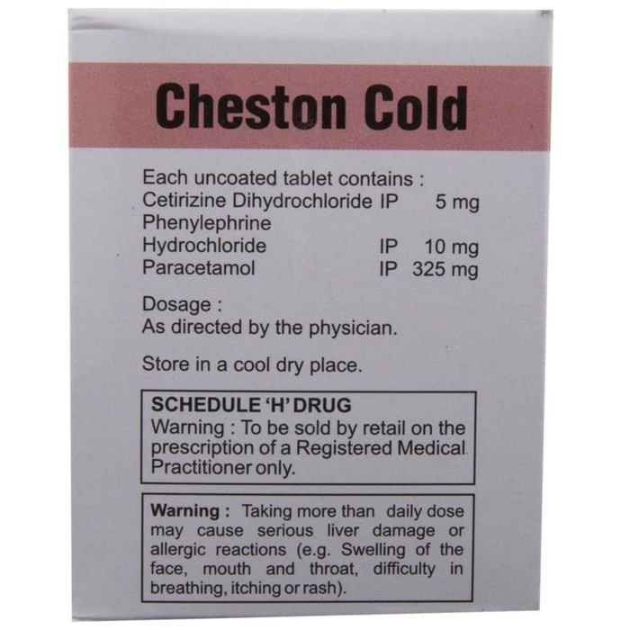 Cheston Cold Tablet    Cetirizine 5mg + Paracetamol 325mg + Phenylephrine 10mg