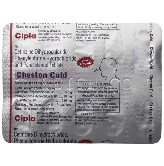 Cheston Cold Tablet    Cetirizine 5mg + Paracetamol 325mg + Phenylephrine 10mg