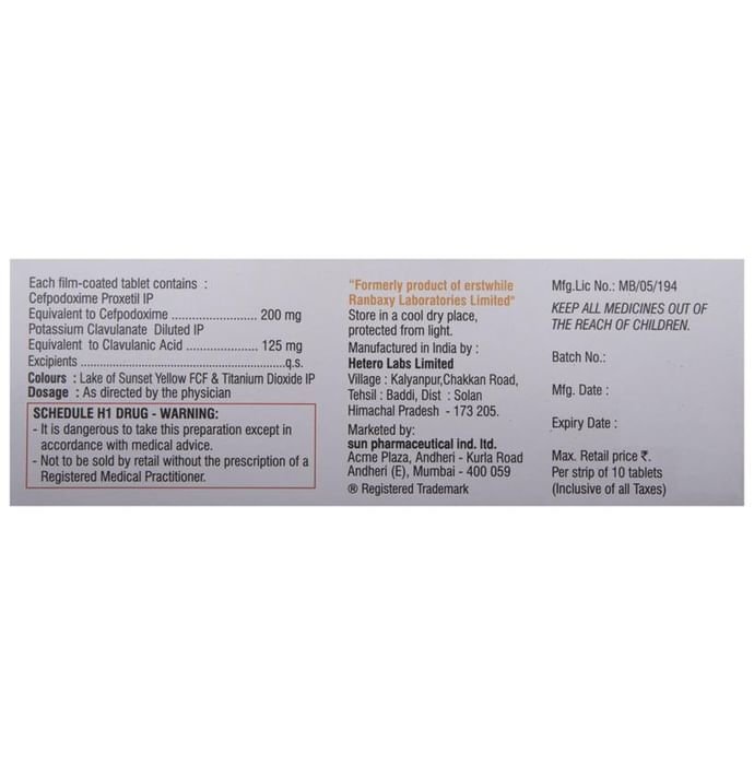 Cepodem XP 325 Tablet    Cefpodoxime Proxetil 200mg + Clavulanic Acid 125mg