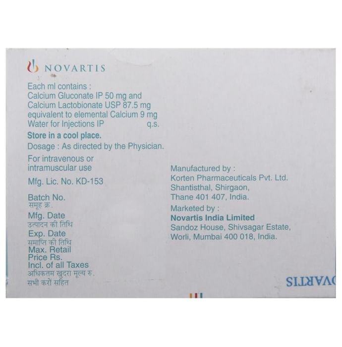 Calcium Sandoz Injection    Calcium Gluconate 50mg + Calcium Lactobionate 87.5mg