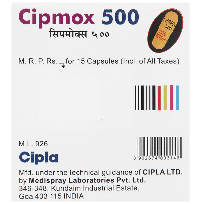 Cipmox 500 Capsule Yellow    Amoxycillin 500mg