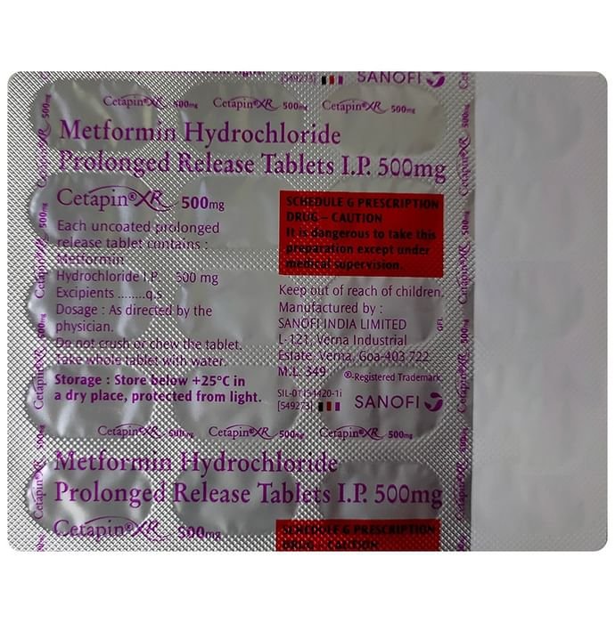 Cetapin XR 500mg Tablet    Metformin 500mg