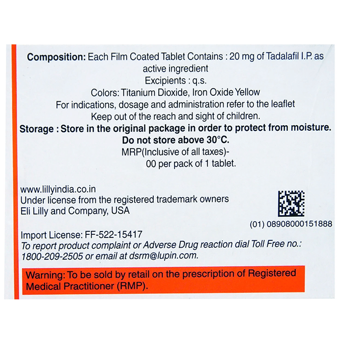 Cialis 20mg Tablet    Tadalafil 20mg