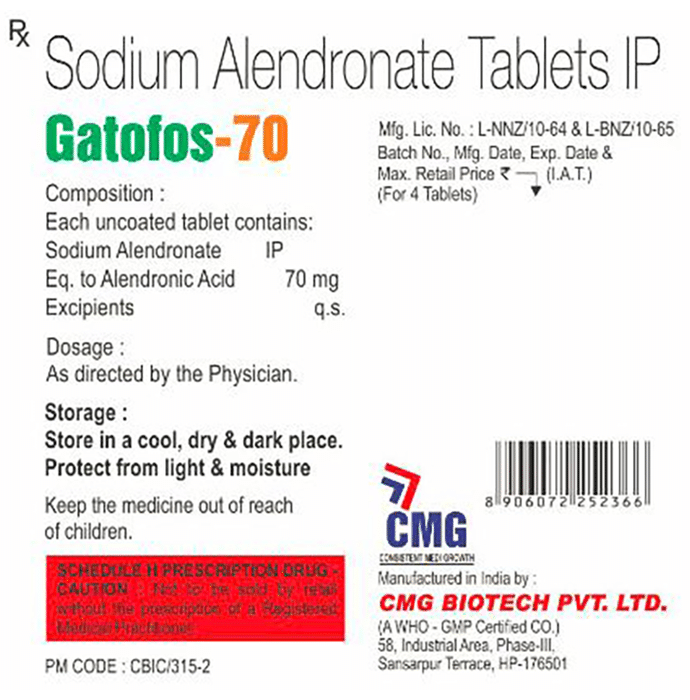 Gatofos 70 Tablet    Alendronic Acid 70mg