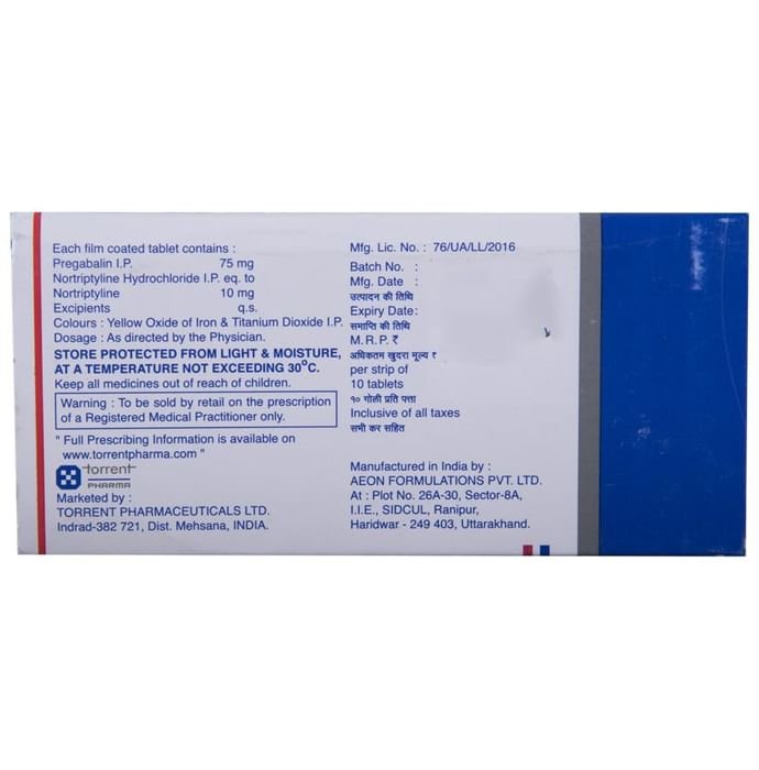 Pregalin NT 75mg/10mg Tablet    Pregabalin 75mg + Nortriptyline 10mg