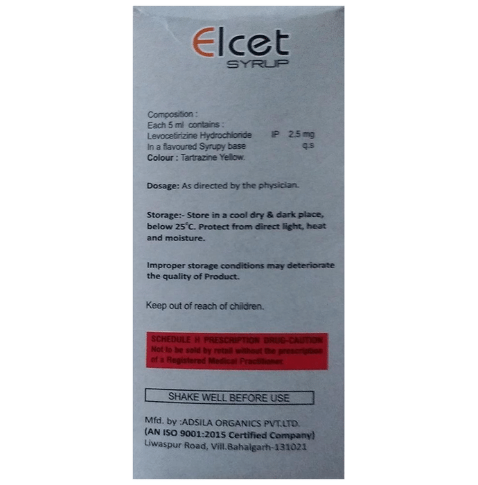 Elcet Syrup    Levocetirizine 2.5mg/5ml