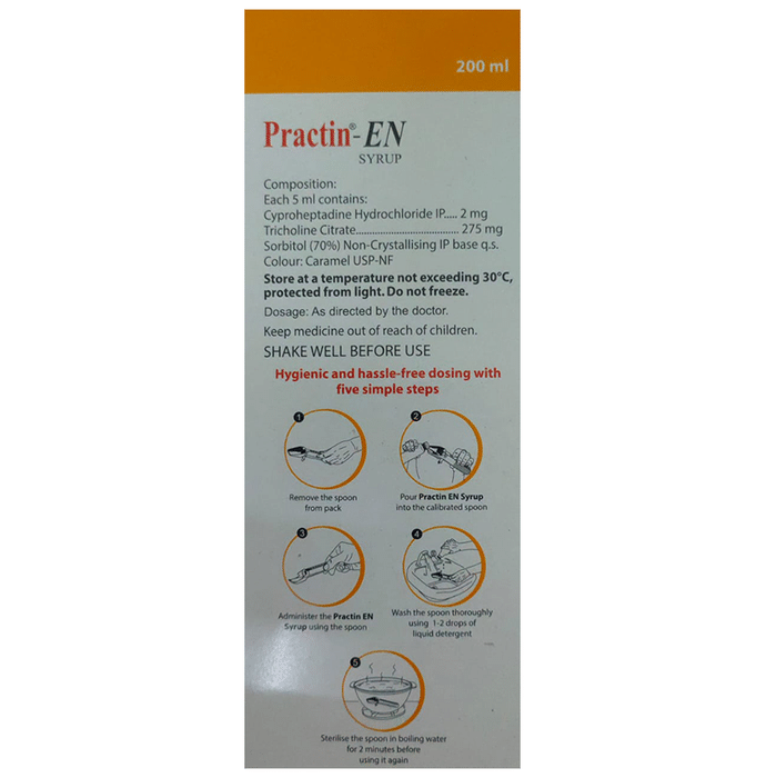 Practin EN Syrup    Cyproheptadine 2mg/5ml + Tricholine Citrate 275mg/5ml
