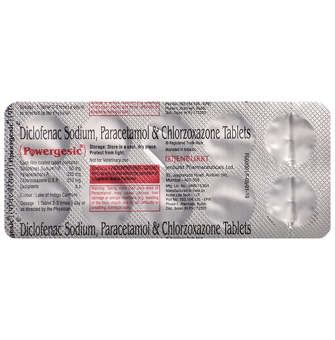 Powergesic Tablet    Chlorzoxazone 250mg + Diclofenac 50mg + Paracetamol 325mg