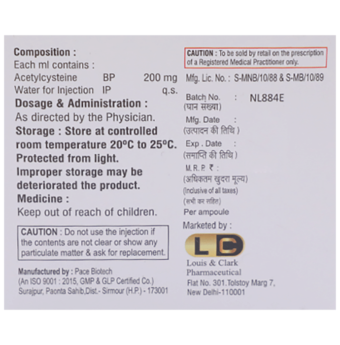 LC-Mist 20% Injection    Acetylcysteine 200mg/ml
