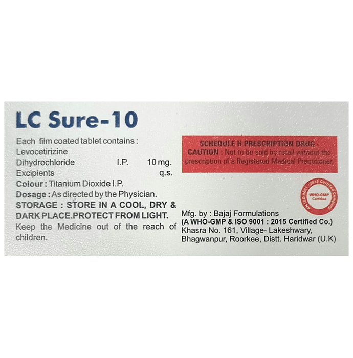 LC-Sure 10 Tablet    Levocetirizine 10mg