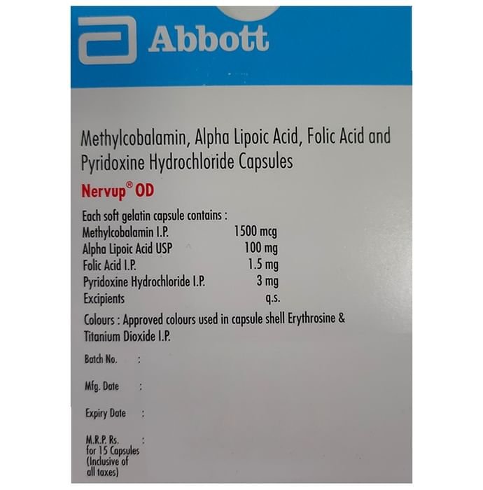 Nervup OD Soft Gelatin Capsule    Methylcobalamin 1500mcg + Alpha Lipoic Acid 100mg + Vitamin B6 Pyr