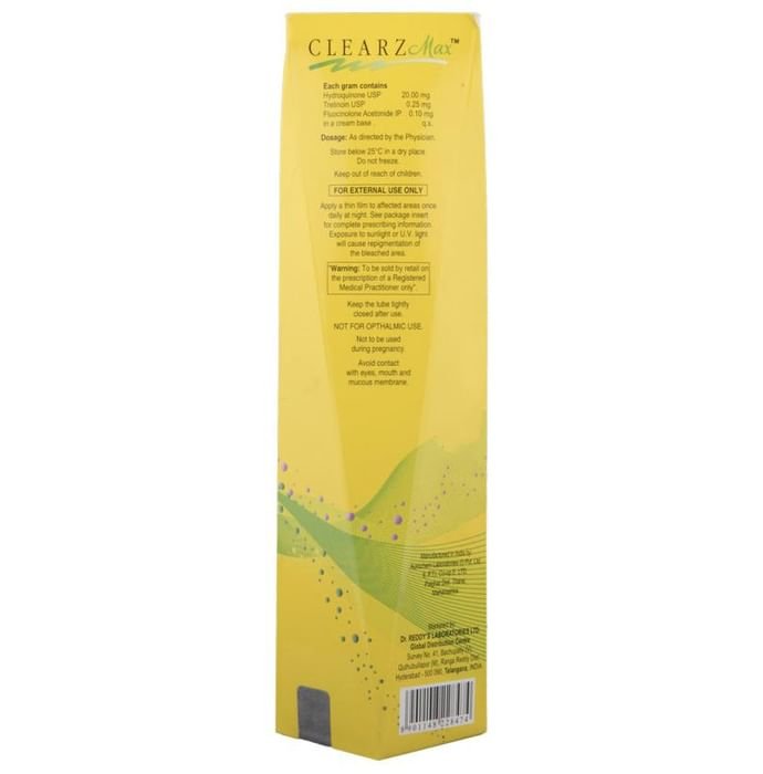 Clearz Max Cream    Hydroquinone 2% w/w + Tretinoin 0.025% w/w + Fluocinolone acetonide 0.01% w/w