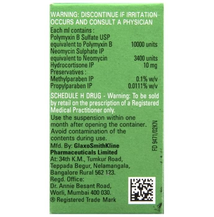 Neosporin H Ear Drop    Polymyxin B 10000IU/gm + Neomycin 3400IU/gm