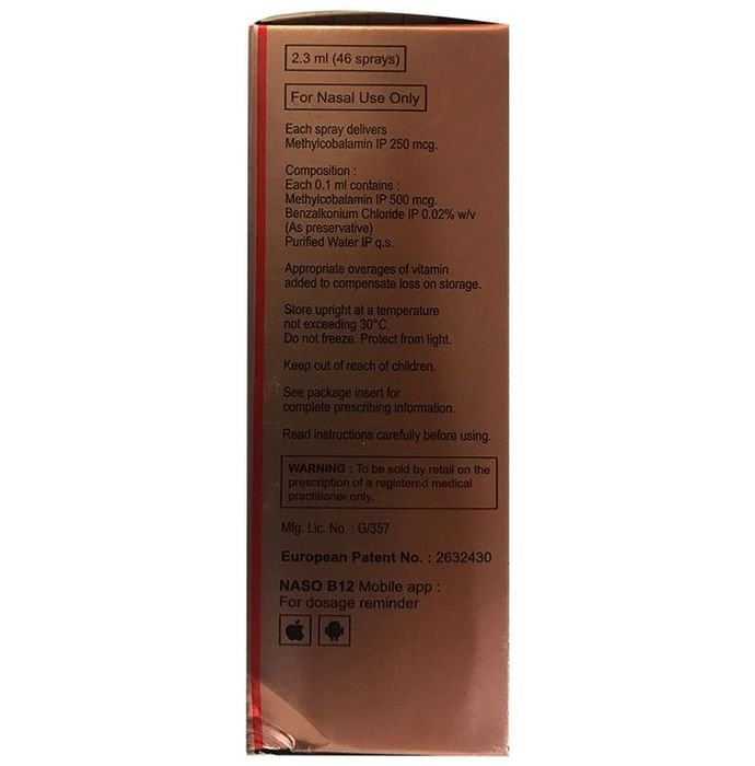 Naso B12 Nasal Spray    Methylcobalamin 500mcg