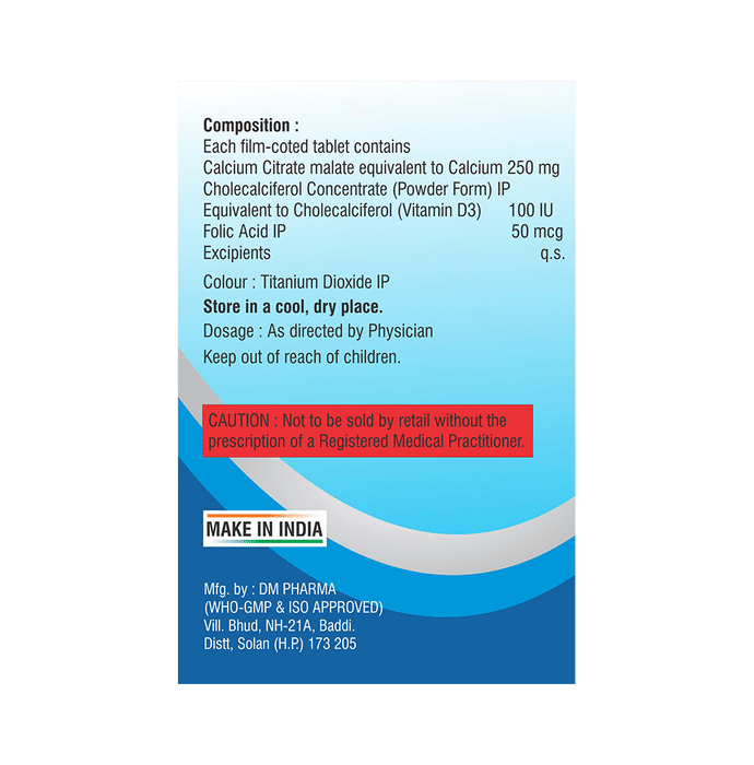 Calcigiant CCM Tablet    Calcium Citrate Malate 250mg + Vitamin D3 100IU + Folic Acid 50mcg