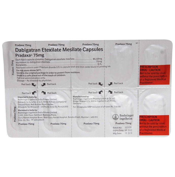 Pradaxa 75mg Capsule    Dabigatran Etexilate 75mg