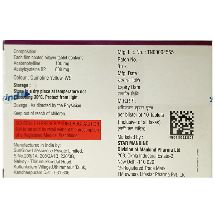 Abiways Tablet Acebrophylline 100mg + Acetylcysteine 600mg