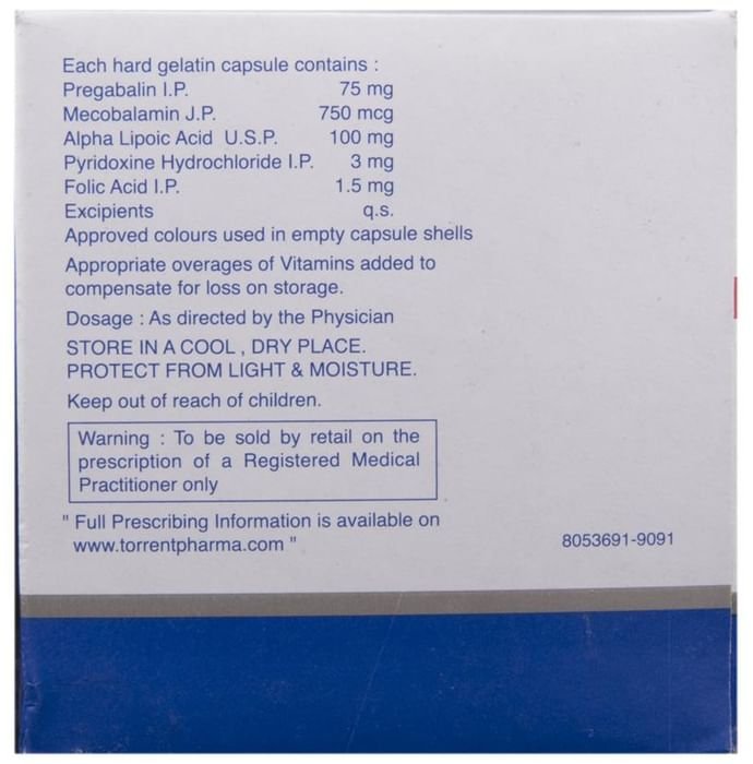 Pregeb Forte 75 Capsule    Alpha Lipoic Acid 100mg + Folic Acid 1.5mg + Methylcobalamin 750mcg + Pre