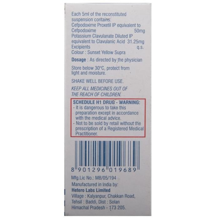 Cepodem XP 50 Dry Suspension    Cefpodoxime Proxetil 50mg + Clavulanic Acid 31.25mg