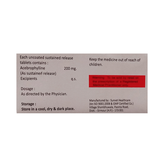 Acemed 200 Tablet SR    Acebrophylline 200mg