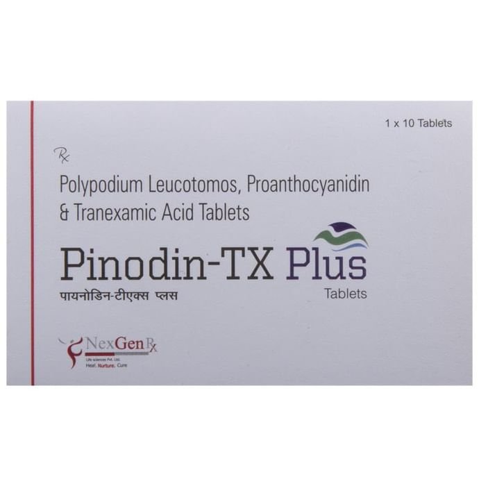Pinodin-TX Plus Tablet    Proanthocyanidin 75mg + Polypodium leucotomos extract 240mg + Tranexamic A
