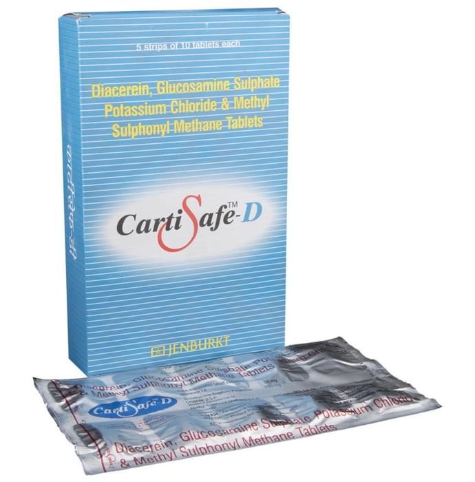 Cartisafe D Tablet    Glucosamine 750mg + Diacerein 50mg + Methyl Sulfonyl Methane 250mg