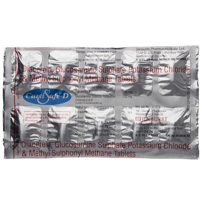 Cartisafe D Tablet    Glucosamine 750mg + Diacerein 50mg + Methyl Sulfonyl Methane 250mg