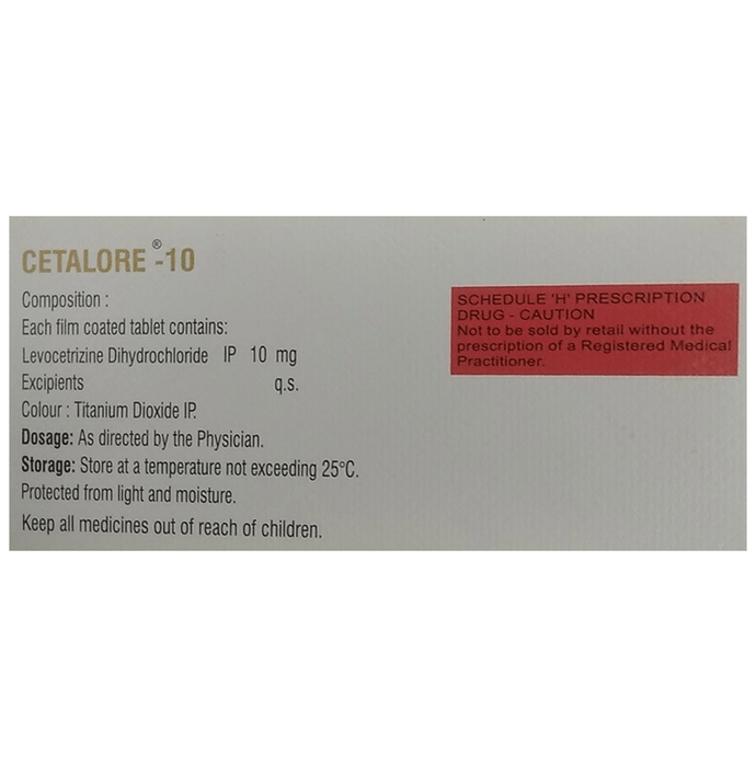 Cetalore 10 Tablet    Levocetirizine 10mg