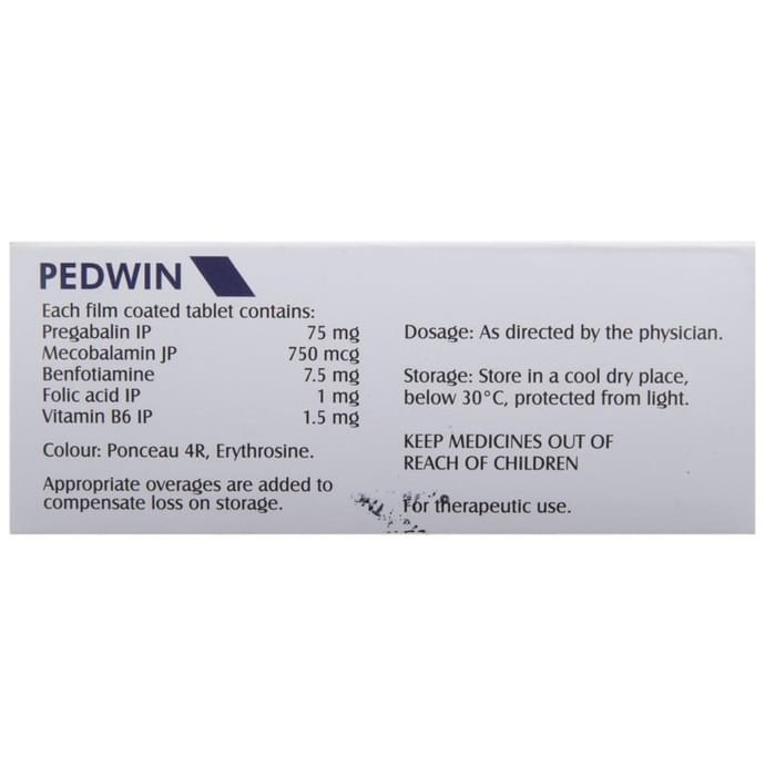 Pedwin Tablet    Benfotiamine 7.5mg + Folic Acid 1mg + Methylcobalamin 750mcg + Pregabalin 75mg + Vi