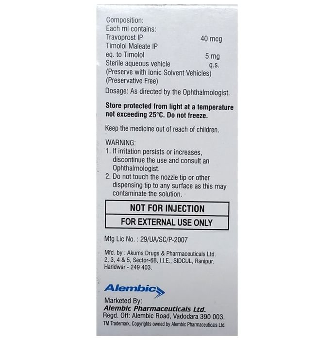 New Travisight-T Eye Drop    Timolol 5mg + Travoprost 40mcg