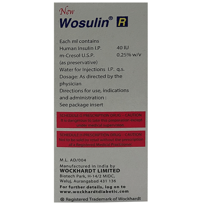 New Wosulin R Injection    Human insulin 40IU