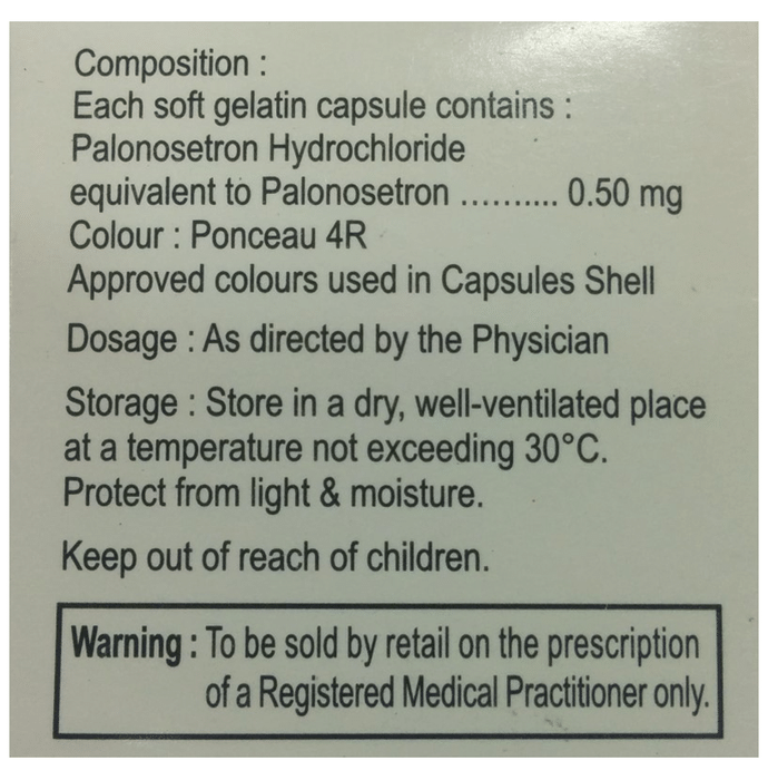 Palozac 0.50 Capsule    Palonosetron 0.5mg
