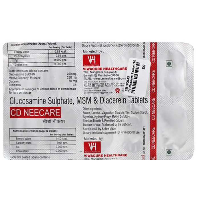 CD Neecare Tablet    Glucosamine 750mg + Diacerein 50mg + Methyl Sulfonyl Methane 250mg