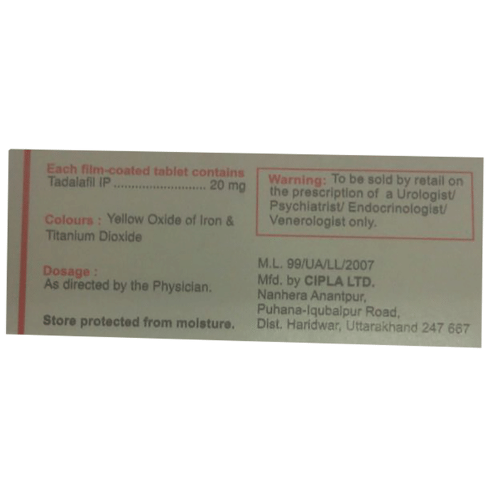 Tadacip 20 Tablet    Tadalafil 20mg