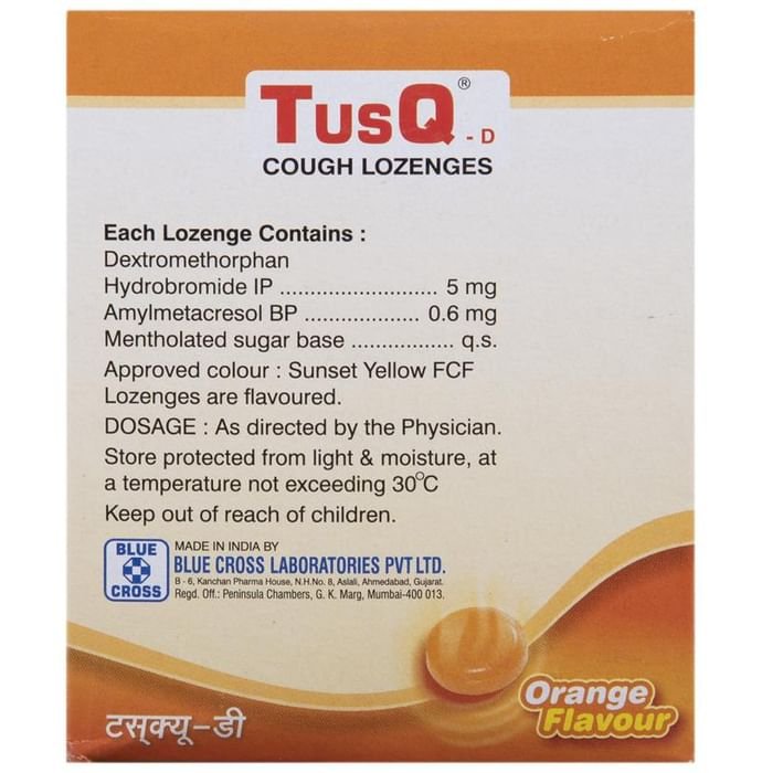 Tusq-D Cough Lozenges Orange    Amylmetacresol 0.6mg + Dextromethorphan Hydrobromide 5mg