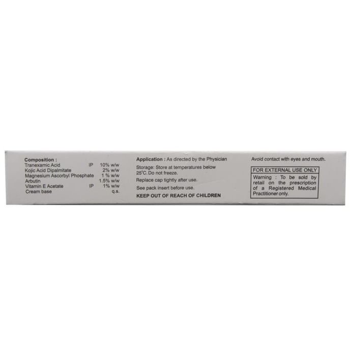 Tyrodin Cream    Tranexamic Acid 10% w/w + Kojic Acid 2% w/w + Arbutin 1.5% w/w + Magnesium 1% w/w +