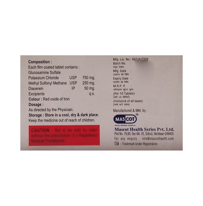 Nucerin Tablet    Diacerein 50mg + Glucosamine Sulfate Potassium Chloride 750mg + Methyl Sulfonyl Me