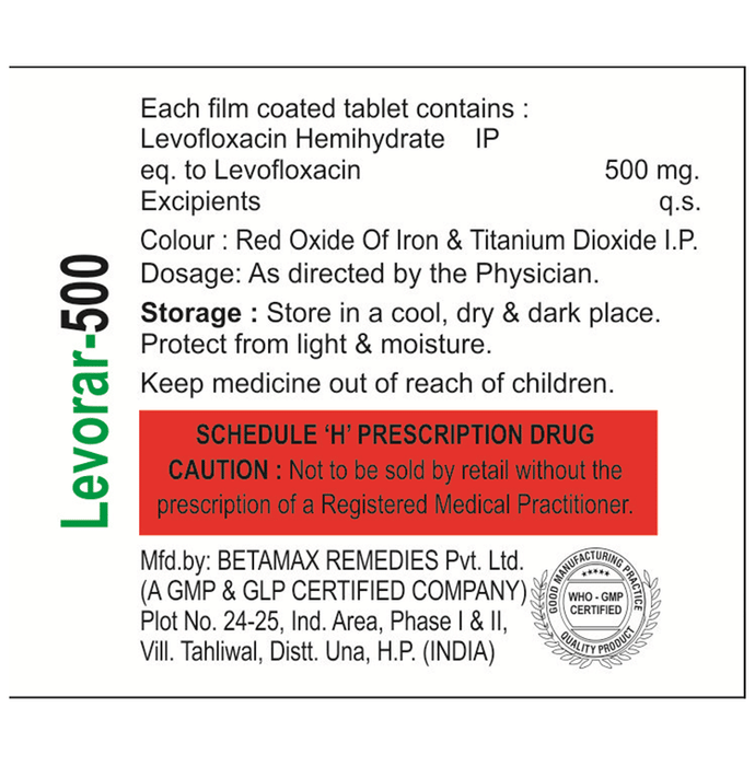 Levorar 500 Tablet    Levofloxacin 500mg
