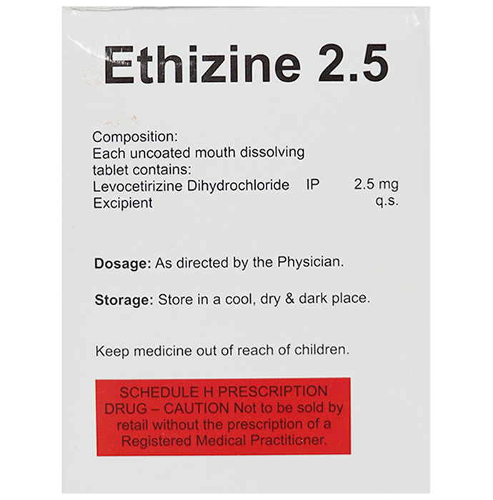 Ethizine 2.5 Tablet MD    Levocetirizine 2.5mg