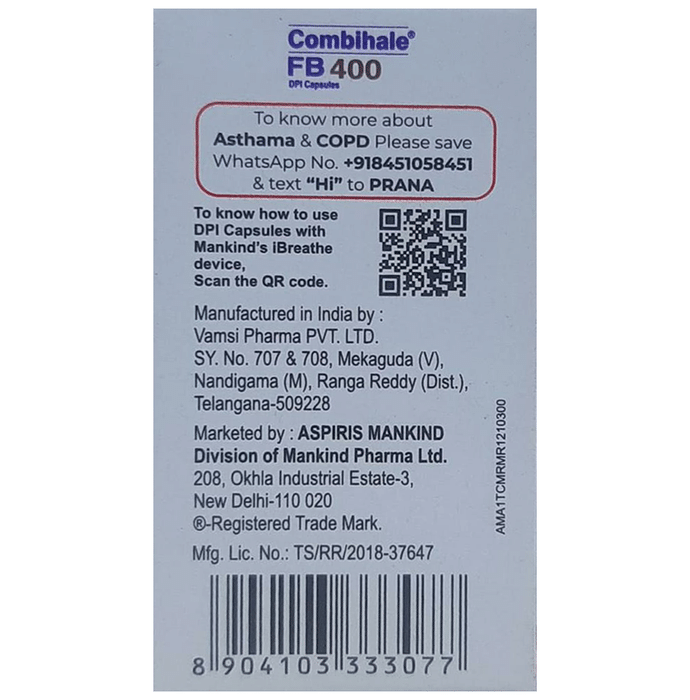 Combihale FB 400 DPI Capsule    Formoterol 6mcg + Budesonide 400mcg