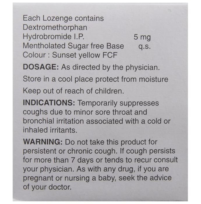 Alex Cough Lozenges Sugar Free Dextromethorphan Hydrobromide 5mg