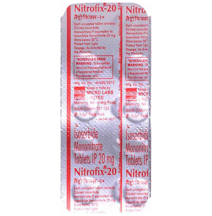 Nitrofix 20 Tablet    Isosorbide Mononitrate 20mg
