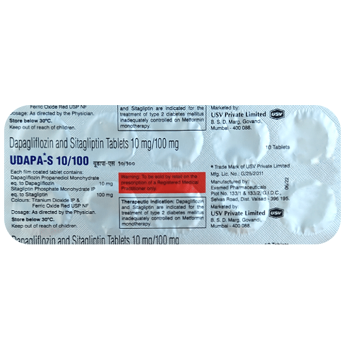 Udapa-S 10/100 Tablet    Dapagliflozin 10mg + Sitagliptin 100mg