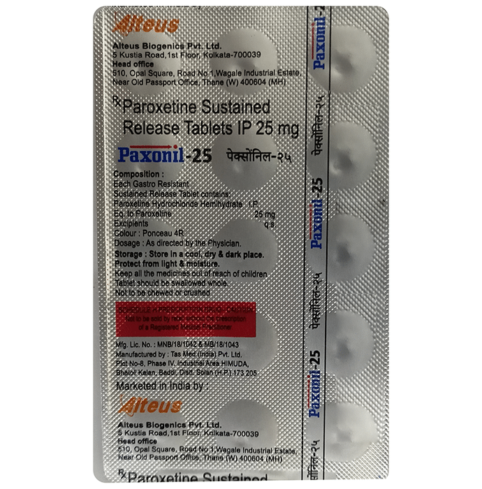 Paxonil 25 Tablet SR    Paroxetine 25mg