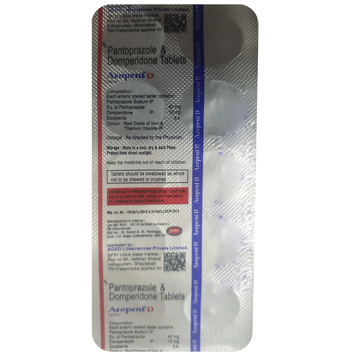 Azopent-D Tablet    Domperidone 10mg + Pantoprazole 40mg